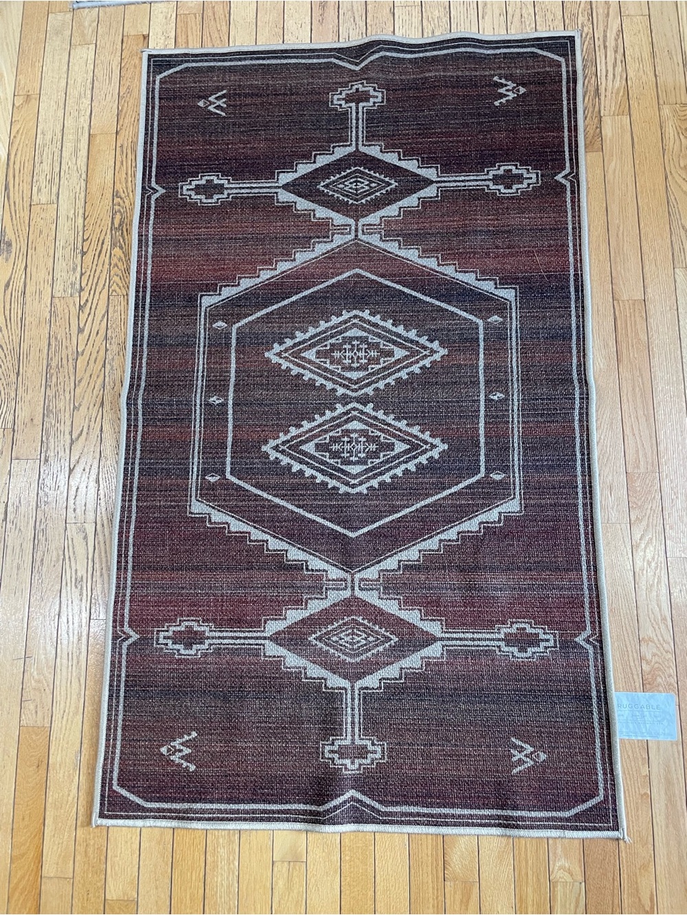 Ruggable Area Rug Cover-Rust Red Geometric
